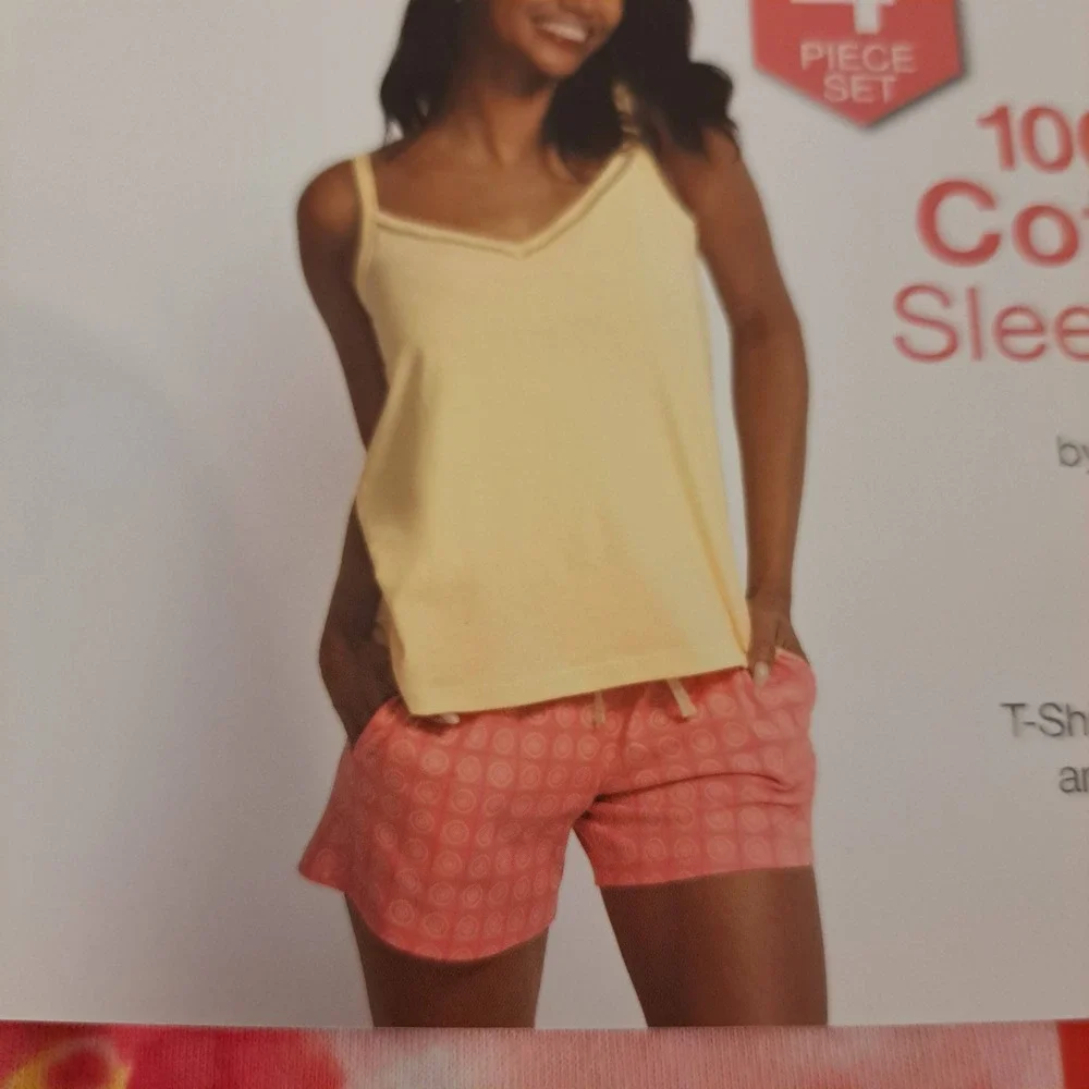 Felina Womens Sleep Set M Pink NWT 4pc Cotton Tee Cami Short 1728-280
